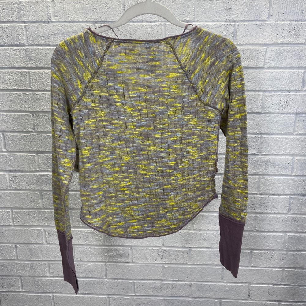 Free People We the Free Waffle Knit Thermal Top Womens XS Sea Combo Boho Grunge - Picture 2 of 9